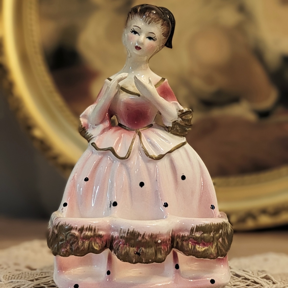 Vintage Chadwick Lady in Pink Figural Lipstick Holder / Victorian / Japan